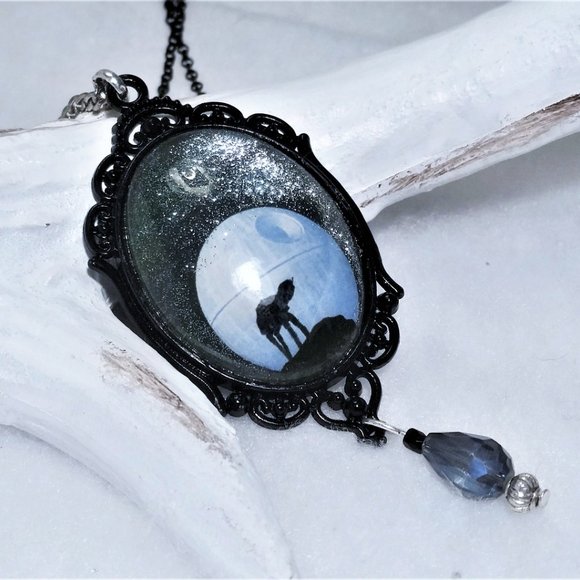 AT-AT on the moon necklace in silver and black. - Picture 4 of 6